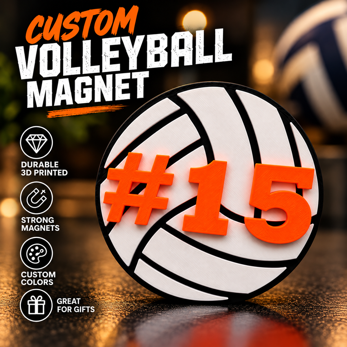 Personalized Volleyball Magnet – Custom Jersey Number, 3-Inch