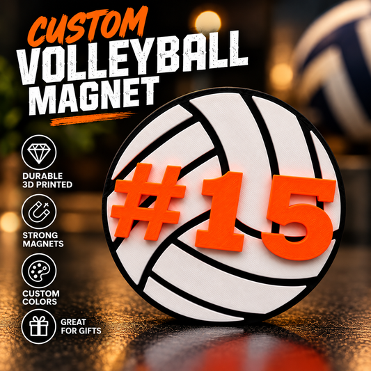 Personalized Volleyball Magnet – Custom Jersey Number, 3-Inch